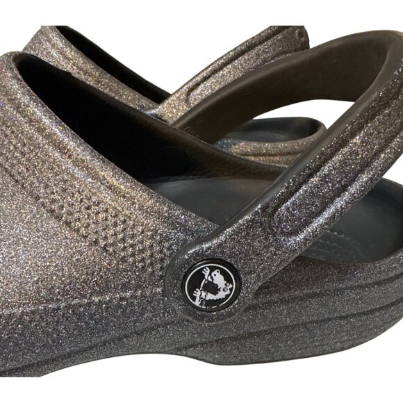 Crocs Classic Clog Black Glitter Silver Womens Size 10 Lightweight & Comfortable - Picture 2 of 8
